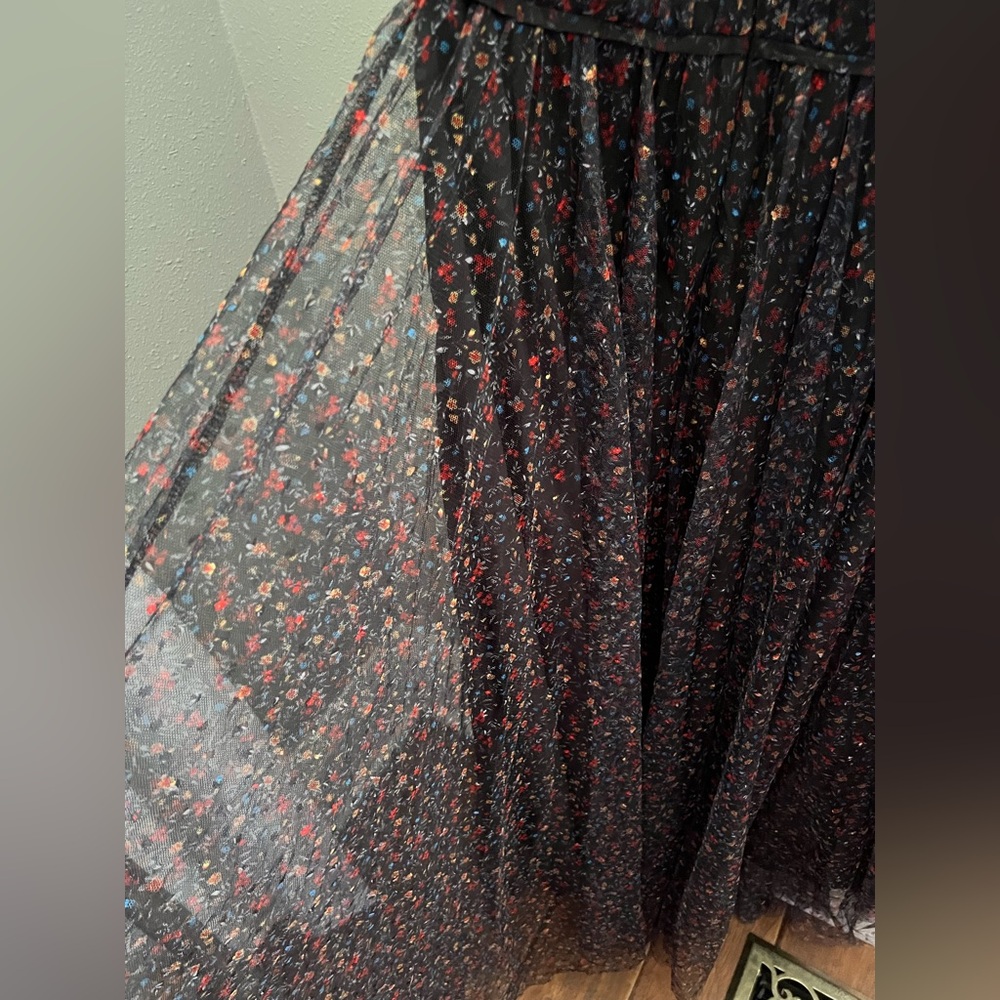 MELLODAY Flutter Sleeve Mesh Maxi Dress In Black Dot Floral New - Picture 13 of 13